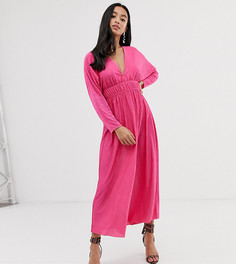 Плиссированное платье с эластичной талией ASOS DESIGN Petite-Розовый