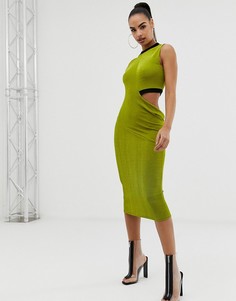 Платье миди с вырезом сбоку ASOS DESIGN-Зеленый