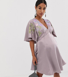Платье мини с вышивкой и короткими рукавами ASOS DESIGN Maternity-Фиолетовый