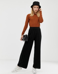 Трикотажные брюки с широкими штанинами в рубчик ASOS DESIGN-Черный