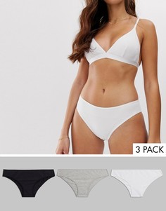Набор бразильских трусов с высоким содержанием хлопка ASOS DESIGN - 3 пары-Мульти
