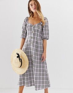 Платье макси на пуговицах в клетку ASOS DESIGN-Мульти