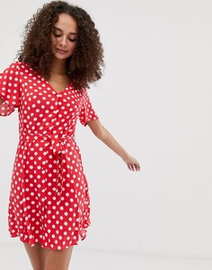 Чайное платье в горошек с пуговицами Brave Soul-Красный