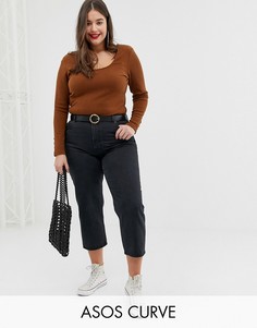 Топ с глубоким вырезом и длинными рукавами ASOS DESIGN Curve-Коричневый