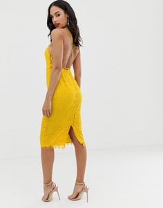 Кружевное платье-футляр миди с квадратным вырезом ASOS DESIGN-Желтый