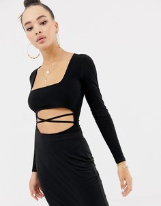 Черное боди с квадратным декольте и вырезом Missguided-Черный