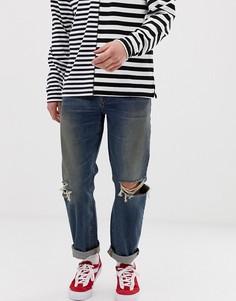 Темные рваные классические джинсы ASOS DESIGN-Синий
