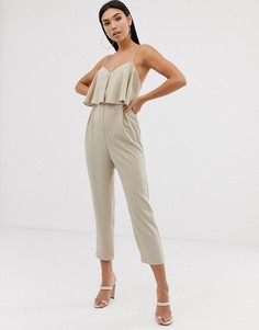 Комбинезон галифе на тонких двойных бретельках ASOS DESIGN-Бежевый