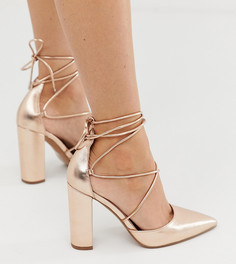 Туфли цвета розового золота для широкой стопы на высоком блочном каблуке ASOS DESIGN - Power Trip-Золотой