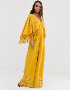 Комбинезон с вышивкой, бахромой и рукавами-кимоно ASOS DESIGN-Желтый