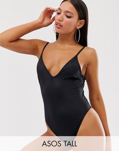 Черный слитный купальник с вырезом капелькой ASOS DESIGN Tall