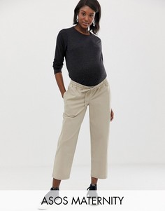 Чиносы-джоггеры с посадкой под животом ASOS DESIGN Maternity-Светло-бежевый