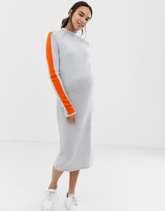 Платье миди с высоким воротником и контрастной отделкой ASOS DESIGN Maternity-Серый