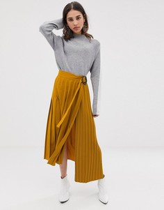 Плиссированная юбка миди с пряжкой ASOS DESIGN-Желтый