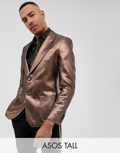 Пиджак скинни медного цвета с эффектом металлик в стиле 70-х ASOS DESIGN Tall-Золотой