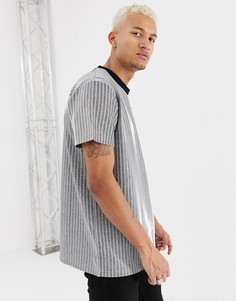 Oversize-футболка в полоску металлик Night Addict-Серебряный