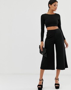 Черные укороченные широкие брюки ASOS DESIGN-Черный