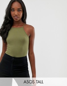 Боди без рукавов цвета хаки с квадратным вырезом ASOS DESIGN Tall-Зеленый