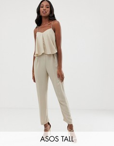 Комбинезон галифе на тонких двойных бретельках ASOS DESIGN Tall-Бежевый