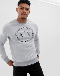 Серый свитшот с круглым вырезом и логотипом Armani Exchange