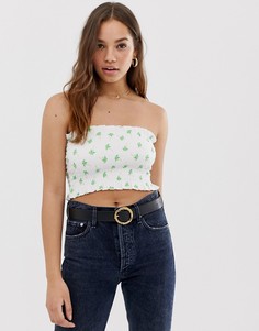 Присборенный топ бандо с принтом пальм ASOS DESIGN-Мульти
