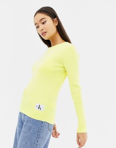 Джемпер в стиле 90-х в рубчик с логотипом Calvin Klein Jeans-Желтый