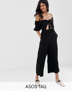 Комбинезон с пышными рукавами и завязкой ASOS DESIGN Tall-Черный