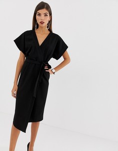 Платье миди с запахом ASOS DESIGN-Черный