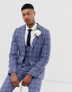 Синий приталенный пиджак в клетку из смешанной шерсти ASOS DESIGN Tall wedding