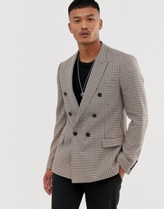 Коричневый двубортный блейзер в клетку ASOS DESIGN