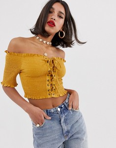 Топ со сборками и шнуровкой ASOS DESIGN-Желтый
