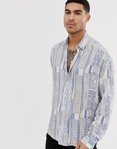 Серо-синяя рубашка классического кроя в винтажном стиле ASOS DESIGN-Серый