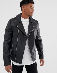Черная байкерская куртка из искусственной кожи ASOS DESIGN-Черный
