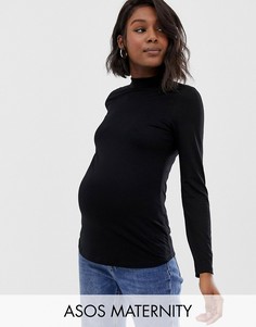 Черный лонгслив с высоким воротником ASOS DESIGN Maternity