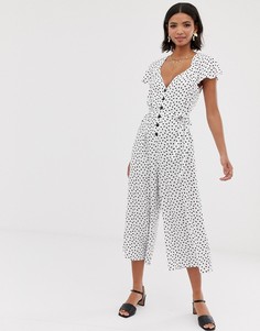 Комбинезон на пуговицах с расклешенными рукавами и принтом ASOS DESIGN-Мульти