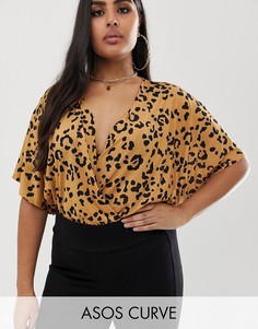 Боди с запахом и звериным принтом ASOS DESIGN Curve-Мульти