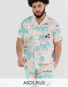 Розовая свободная фестивальная рубашка с гавайским принтом ASOS DESIGN Plus-Розовый