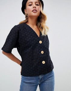 Топ на пуговицах с вышивкой ASOS DESIGN-Черный