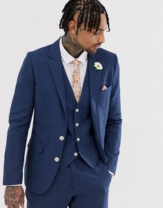Однотонный приталенный пиджак с добавлением льна Gianni Feraud Wedding-Темно-синий