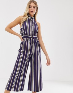 Комбинезон-кюлоты в полоску с воротником и пуговицами ASOS DESIGN-Мульти