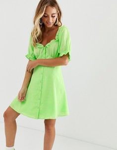 Свободное платье мини на пуговицах с вырезом сердечком ASOS DESIGN-Зеленый