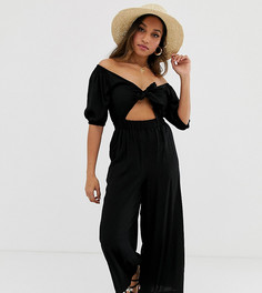 Чайный комбинезон с рукавами-фонариками и завязкой ASOS DESIGN Petite-Черный