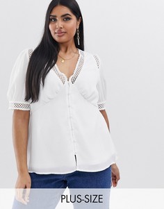 Блузка с короткими рукавами и кружевными вставками Fashion Union Plus-Белый