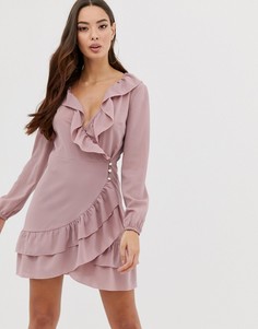 Нежно-розовое короткое приталенное платье с оборками Outrageous Fortune-Розовый