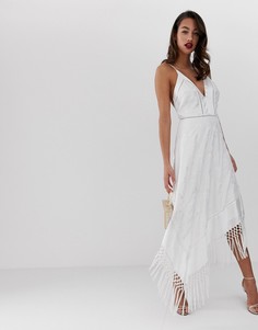 Платье миди с цветочной вышивкой и бахромой ASOS DESIGN-Мульти
