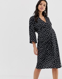 Платье миди в горошек с драпировкой на поясе ASOS DESIGN Maternity-Мульти