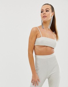 Комбинируемый кроп-топ в рубчик с блестками и квадратным вырезом Fashionkilla-Розовый