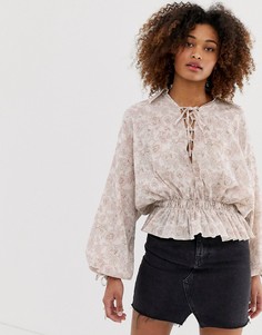 Топ с длинными рукавами, принтом пейсли и шнуровкой ASOS DESIGN-Мульти