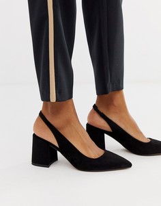 Черные туфли на среднем каблуке с ремешком через пятку ASOS DESIGN - Samson-Черный