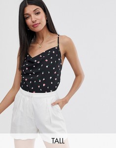 Топ на бретелях с цветочным принтом и свободным воротом Fashion Union Tall-Черный
